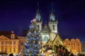 Beautiful view to the christmas market and tree at the old town square of Prague, Czech Republic Royalty Free Stock Photo