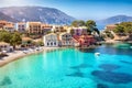 Beautiful view to the little beach of the village Assos, Kefalonia, Greece