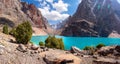 Beautiful view to mountains in Tajikistan. Fan mountains. Greater Allo lake in Fann mountains