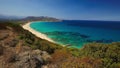 Beautiful view to Plage de Lozari near Lile Rousse on Corsica