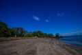 Beautiful view to Rangitoto Island from Karaka Bay Beach Auckland New Zealand in a blue sky in sunny day