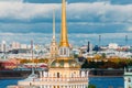 Beautiful view to spires of Admiralty and Peter-Pavel`s Fortress Royalty Free Stock Photo