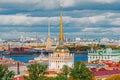 Beautiful view to spires of Admiralty and Peter-Pavel`s Fortress from Isaac cathedral, Saint Petersburg, Russia. Royalty Free Stock Photo