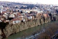 Beautiful view on top of the house on the edge of the cliff of the Kura river in Tbilisi Royalty Free Stock Photo