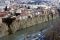 Beautiful view on top of the house on the edge of the cliff of the Kura river in Tbilisi Royalty Free Stock Photo