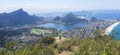 Beautiful view from the top of Mount Two Brothers Dois IrmÃÂ£os in Rio de Janeiro, Brazil. Very touristic place. Amzing scene Royalty Free Stock Photo