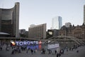 Beautiful view of The Toronto Sign is an illuminated three-dimensional sign in Nathan Phillips Square in Toronto