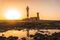 Beautiful view of the Toston Lighthouse at sunset in Punta Ballena, Canary Islands, Spain
