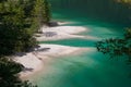 Beautiful view of Tovel lake in Trentino Alto-Adige, Italy