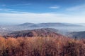 A beautiful view towards the Little Beskids and the city of Bielsko-BiaÃâa. Autumn morning. View from the top of Szyndzielnia.