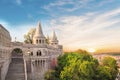 Beautiful view of the towers of the Fishermen`s Bastion in Budapest, Hungary