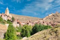 Beautiful view of the town of Albarracin in Teruel, with the bell tower of its cathedral and its medieval walls