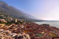 Beautiful view of town Malcesine and the Alps mountains on Lago di Garda, skyline view. Veneto, Italy Royalty Free Stock Photo