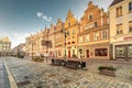 Beautiful view of the townhouses on the market square in Opole, Poland