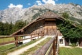 Beautiful view of traditional wooden boat house at the shores of famous Lake Obersee in scenic Nationalpark