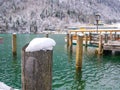 Beautiful view of traditional wooden boat port house at the shores of famous Lake Obersee KÃÂ¶nigssee