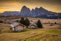 Alpe di Siusi at sunrise, Dolomites, South Tyrol, Italy Royalty Free Stock Photo