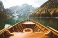 Traditional rowing boat on a lake in the Alps in fall Royalty Free Stock Photo