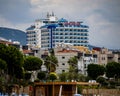 Beautiful view of trees and apartment houses in Alanya city