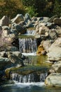 Beautiful view of Triple waterfall in Japanese garden. Public landscape park of Krasnodar or Galitsky Park, Russia Royalty Free Stock Photo