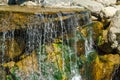 Beautiful view of Triple waterfall in Japanese garden. Public landscape park of Krasnodar or Galitsky Park, Russia. Royalty Free Stock Photo