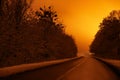 Beautiful view of twilight over country road. Winter Royalty Free Stock Photo