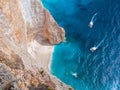 Beautiful view on two touristic boats going to Blue Caves reefs in Ionian Sea blue water. Sightseeing point. Two boats Greece Isla Royalty Free Stock Photo