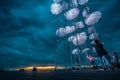 Beautiful view of Umbrellas in Thessaloniki's seaside, Greece