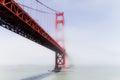 Beautiful view under Golden Gate Bridge covered with dense fog in the early morning, San Francisco Royalty Free Stock Photo