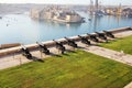 Beautiful view from upper Barrakka Gardens of saluting battery and Grand Harbor of Valletta, Malta Royalty Free Stock Photo