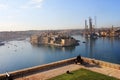 Beautiful view from upper Barrakka Gardens of saluting battery and Grand Harbor of Valletta, Malta Royalty Free Stock Photo