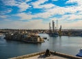 Beautiful view from upper Barrakka Gardens of saluting battery and Grand Harbor of Valletta, Malta, Europe Royalty Free Stock Photo