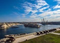 Beautiful view from upper Barrakka Gardens of saluting battery and Grand Harbour of Valletta, Malta, Europe Royalty Free Stock Photo