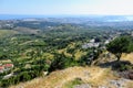 A beautiful view of a valley full of farmland outside of Split, Croatia in Klis.  The view is high above from the Klis fortress. Royalty Free Stock Photo