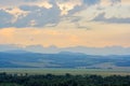 Beautiful view of the valley and the mountains at sunset. Royalty Free Stock Photo