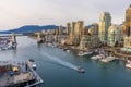 Beautiful view of Vancouver downtown skyline at sunset time. Canada.