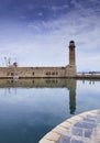 Beautiful view at the venetian lighthouse in the harbour of Rethymno