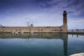 Beautiful view at the venetian lighthouse in the harbour of Rethymno