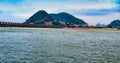 Beautiful view of Vijayawada city on the banks of Krishna river in Andhrapradesh, India