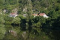 Beautiful view of the village Karlstein and Berounka river, Czech Republic