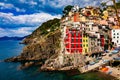 View of the village Riomaggiore. Cinque Terre National Park, Liguria Italy.