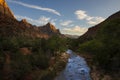 Beautiful view of the virgin river and the Narrows trail in the river at Zion National Park, in the State of Utah Royalty Free Stock Photo