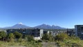 A beautiful view of the volcanoes of Kamchatka from the city of Petropavlovsk-Kamchatsky