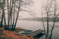 Beautiful view of the Volga river Embankment in late autumn. Ples old Russian city in Russia