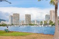 Beautiful view of Waikiki beach view on Honolulu, Hawaii from the ocean Royalty Free Stock Photo