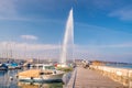 Beautiful view of the water jet fountain in the lake of Geneva, Switzerland Royalty Free Stock Photo