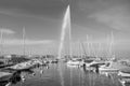 Beautiful view of the water jet fountain in the lake of Geneva Royalty Free Stock Photo