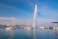 Beautiful view of the water jet fountain in the lake of Geneva, Switzerland Royalty Free Stock Photo