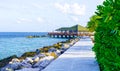 Beautiful View on Water, Stine Embankment and Cafe on Tropical Beach Royalty Free Stock Photo