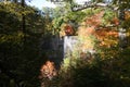 Beautiful  view on a waterfall in colourful  autumn forest Royalty Free Stock Photo